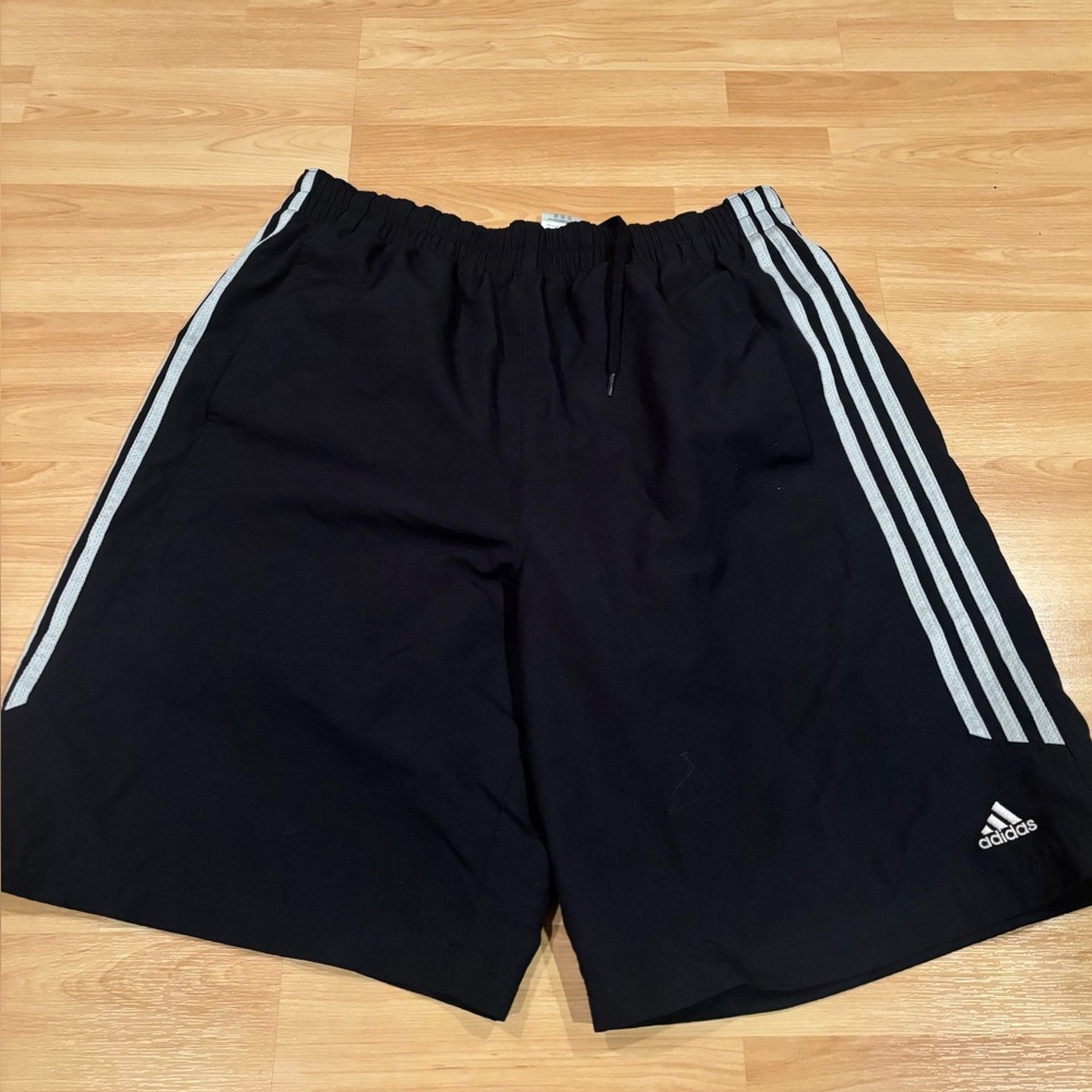 Y2K Adidas Men's Black Shorts with Gray Stripes